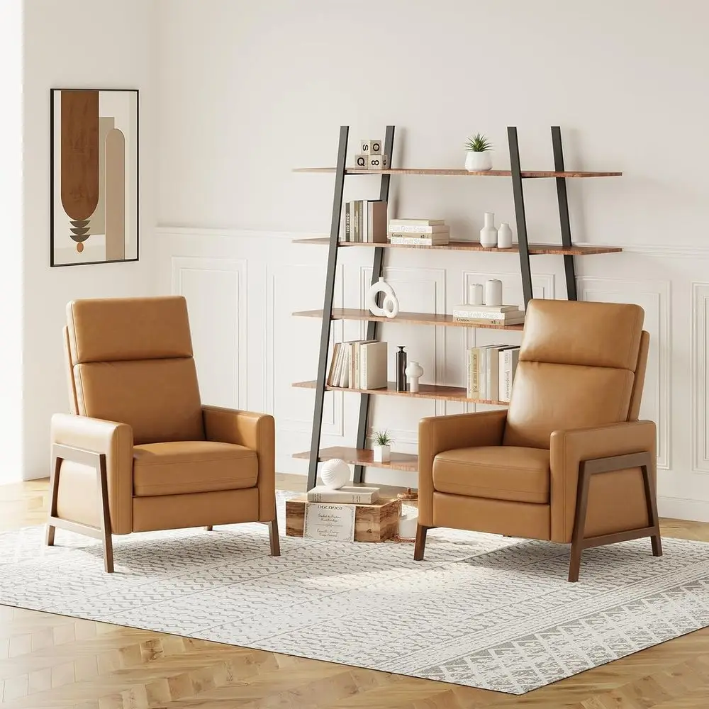 

Set of 2 Upholstered Leather Recliners with Ottoman, Adjustable 105-135 Degrees, Ideal for Living Room, Bedroom, Small Spaces, C