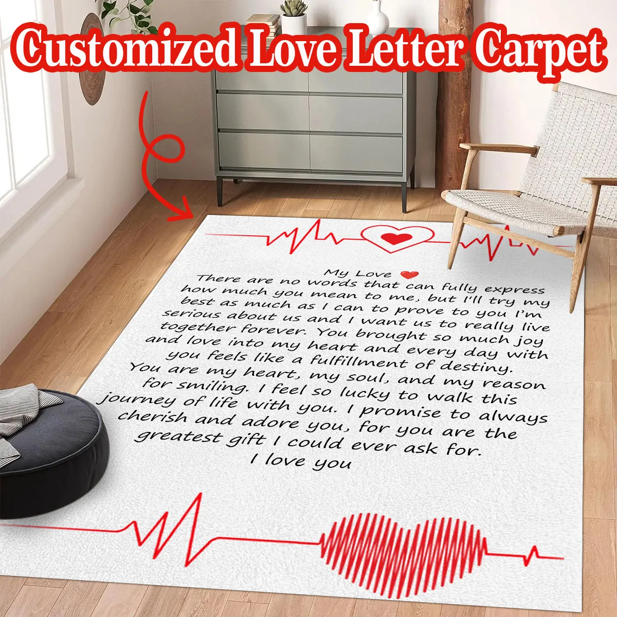 Custom-designed envelope-style rugs, made of velvet, perfect for personalized home décor; available in various sizes and colors.