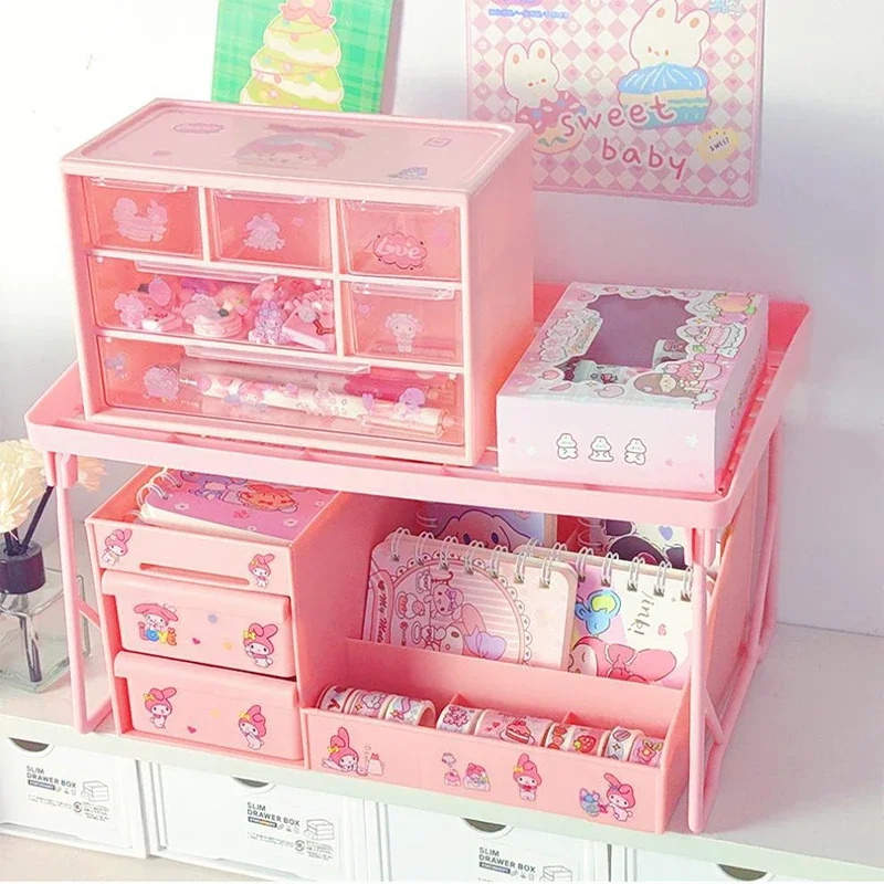 

Sanrio Kawaii My Melody Desktop Storage Box Anime Cartoon Lovely Fashionable Exquisite Large Capacity Stationery Storage Cabinet