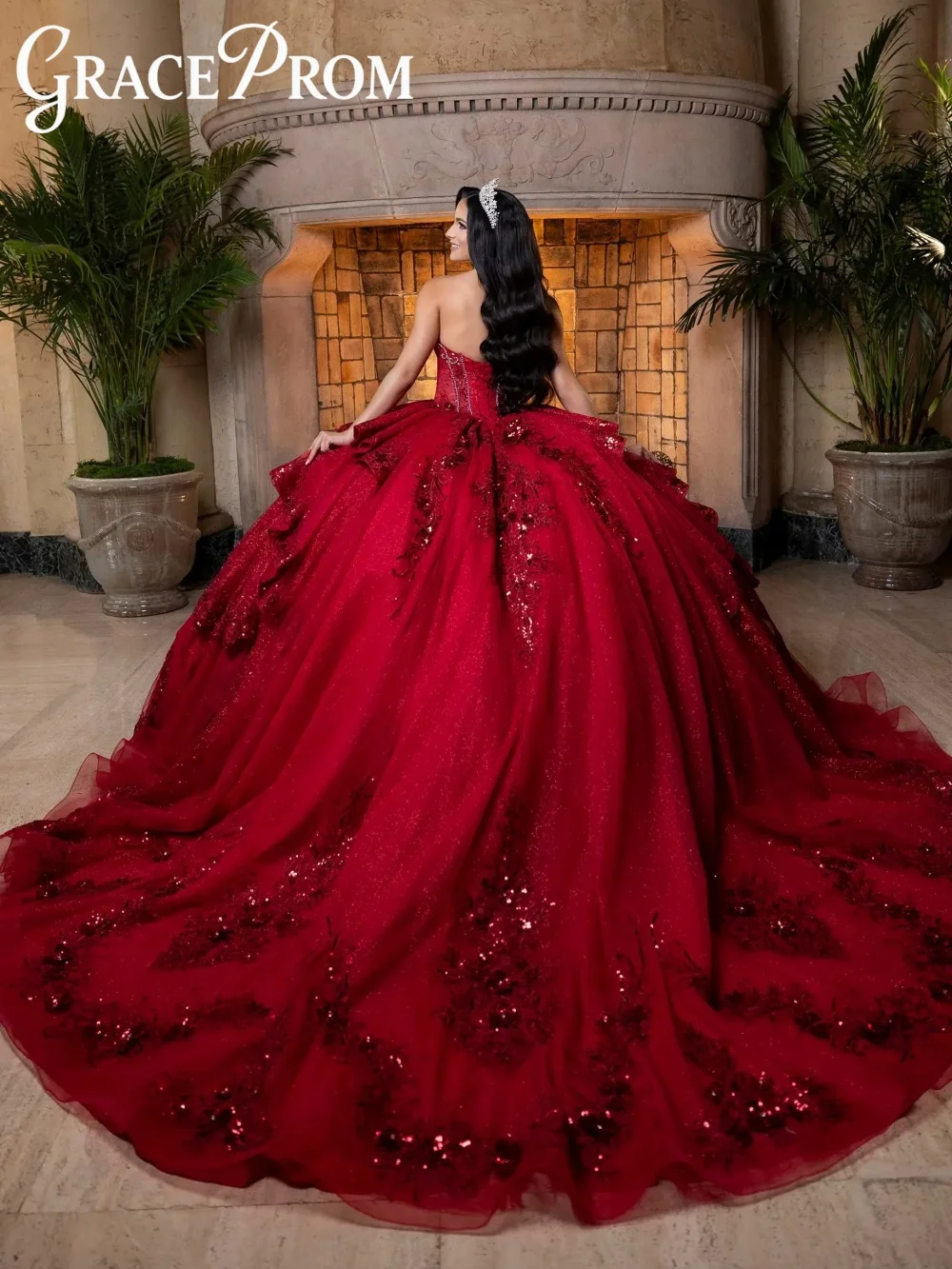 Encantador Vestido de Quinceañera con Escote Corazón, Elegante Vestido de Gala con Apliques Florales 3D y Pedrería, Vestidos de 15 Años