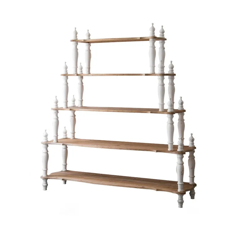 French creative retro shelves, multi-layer solid wood flower shelves, floor-to-ceiling five-layer bookshelves, Roman