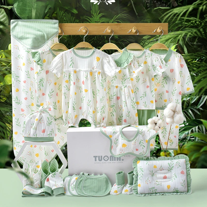 

20/22/24 Pieces Newborn Clothes Baby Gift Printing Dress Pure Cotton Set 0-12 Months Summer Kids Suit Girl Without Box