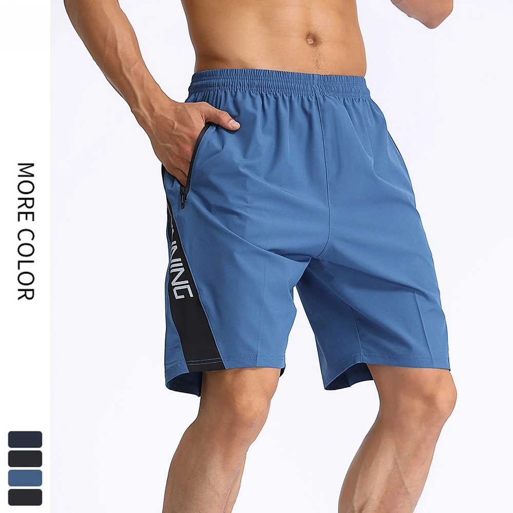Summer Athletic Blue Men's Running Shorts with Breathable Mesh and Side Zipper Pocket Lightweight Shell Quick Dry Sporty Shorts