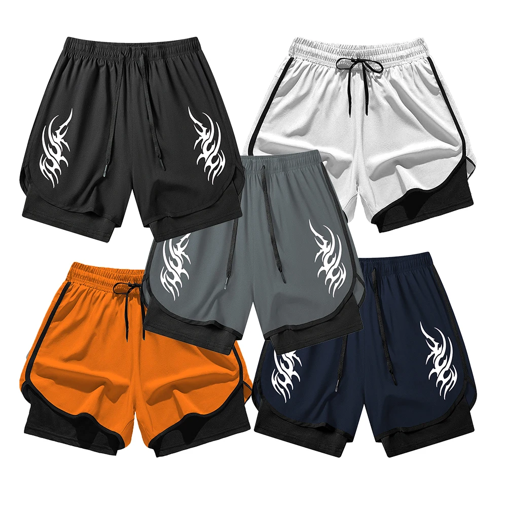 

Summer Men's Running Shorts with Phone Pocket & Towel Loop Athletic Gym Workout Quick Dry Short Pants "Symmetrical Flame" Print