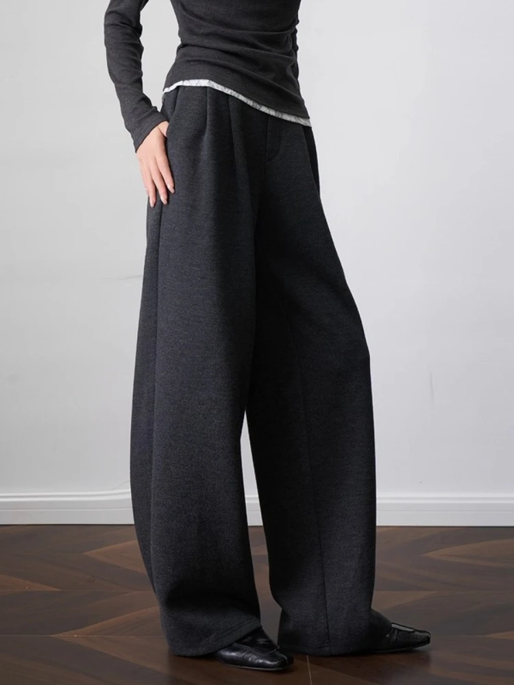 

OLrain Casual Knitted Pants for Woman 2025 Autumn Winter New in Wide Leg Pants Solid Fashion Basic Warm Trousers O57DK001908