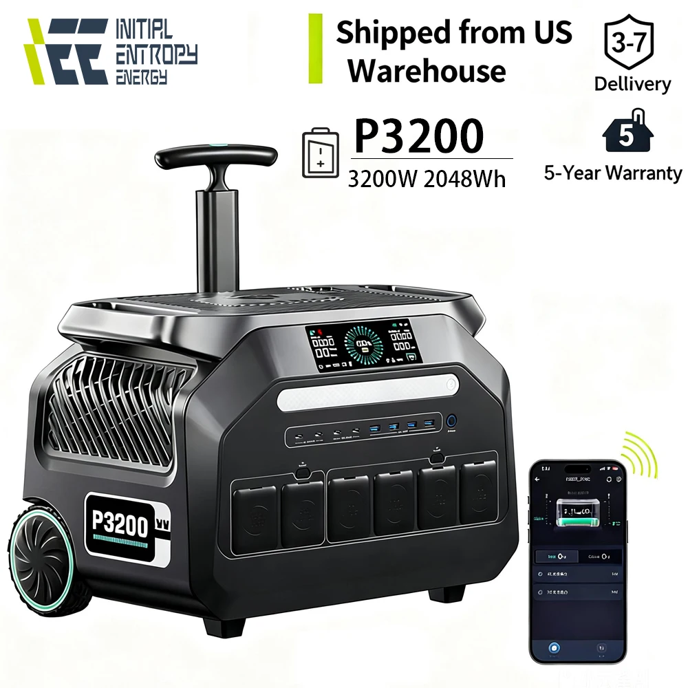 

IEE P3200 Portable Power Station 2048Wh LiFePO4 Battery 3200W (6400W Peak) AC Output Solar Generator for Camping RV home