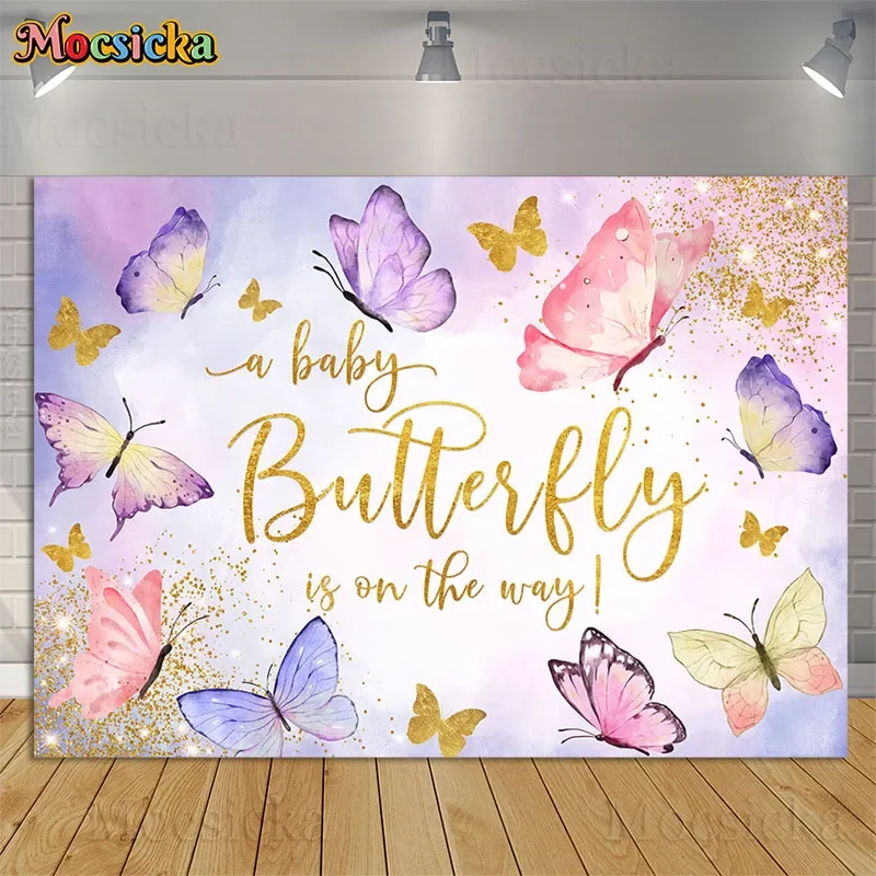 

Mocsicka Purple Pink Butterfly Backdrop Girl Princess Birthday Party Photo Background Decor Props Floral Baby Shower Photography