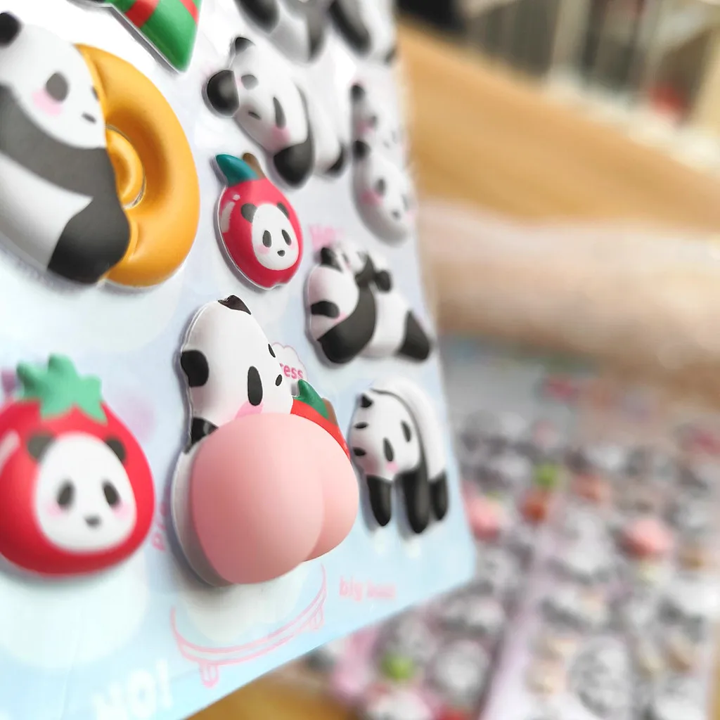 4 قطع من ملصقات الباندا اللطيفة لتخفيف التوتر - ديكور منقوش ثلاثي الأبعاد للمخططين والحرف اليدوية للأطفال وتزيين الهدايا متجر AnimeWorlds