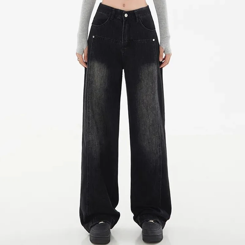Lady Retro Casual High Waist Jeans Women Baggy Comfortable Straight Leg Pants Girls Korean Fashion Denim Trousers