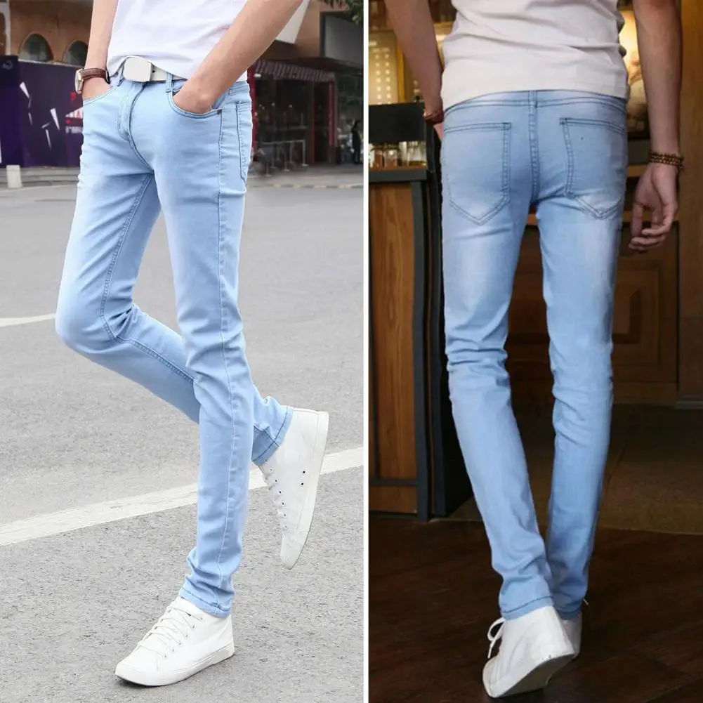 

Classic Men Blue Jeans Men's Slim Fit Zipper Jeans Summer Casual Denim Pencil Pants for Office School Travel for Men for Men