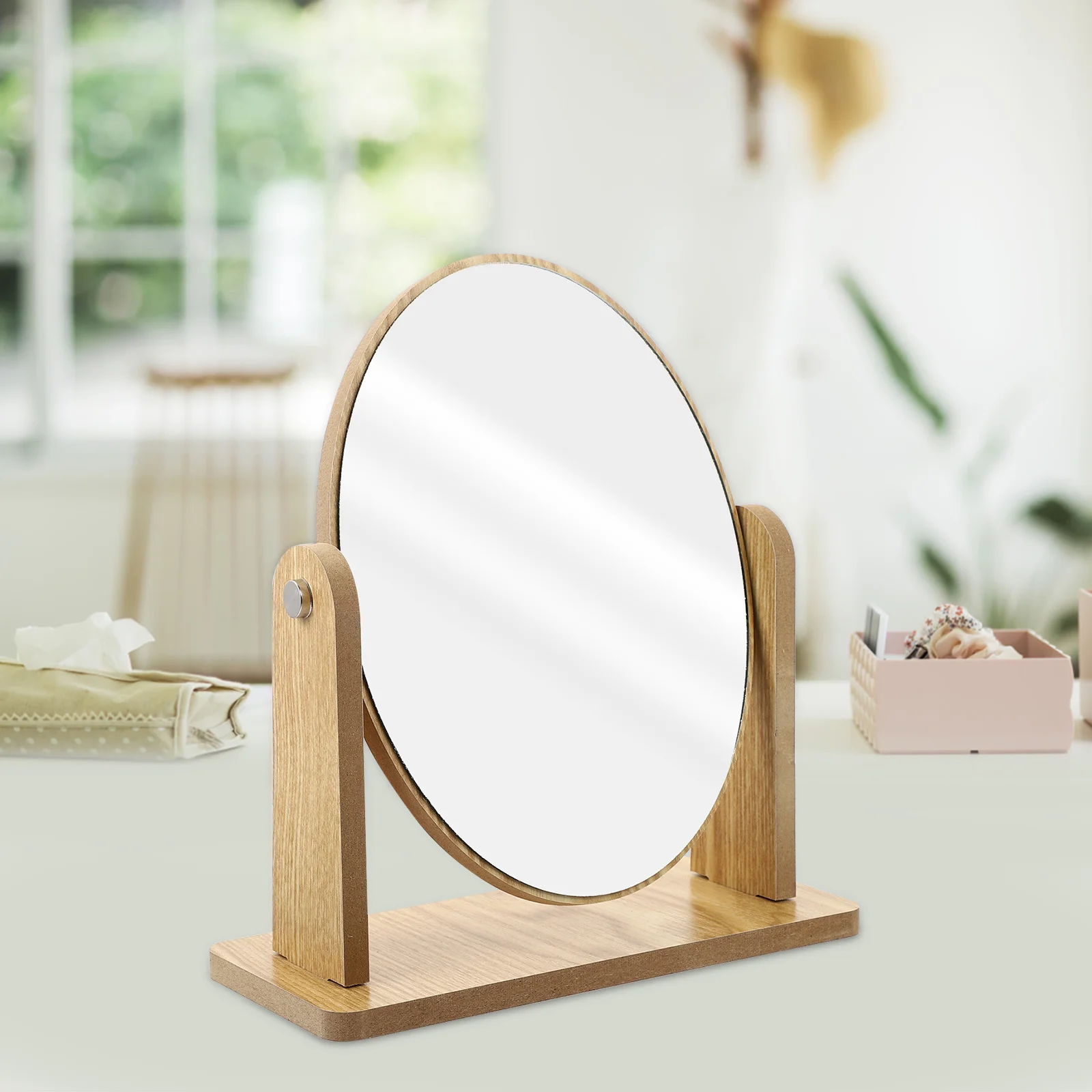 Houten ovale draaibare tafelblad dressoir ijdelheid desktop dressoir spiegel voor badkamer slaapkamer decor gebruik