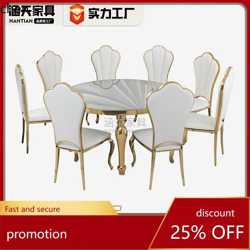 

HTT Stainless Steel Vase Base with Mirror Tempered Glass Dining Table Suitable for Weddings Hotels Restaurants etc