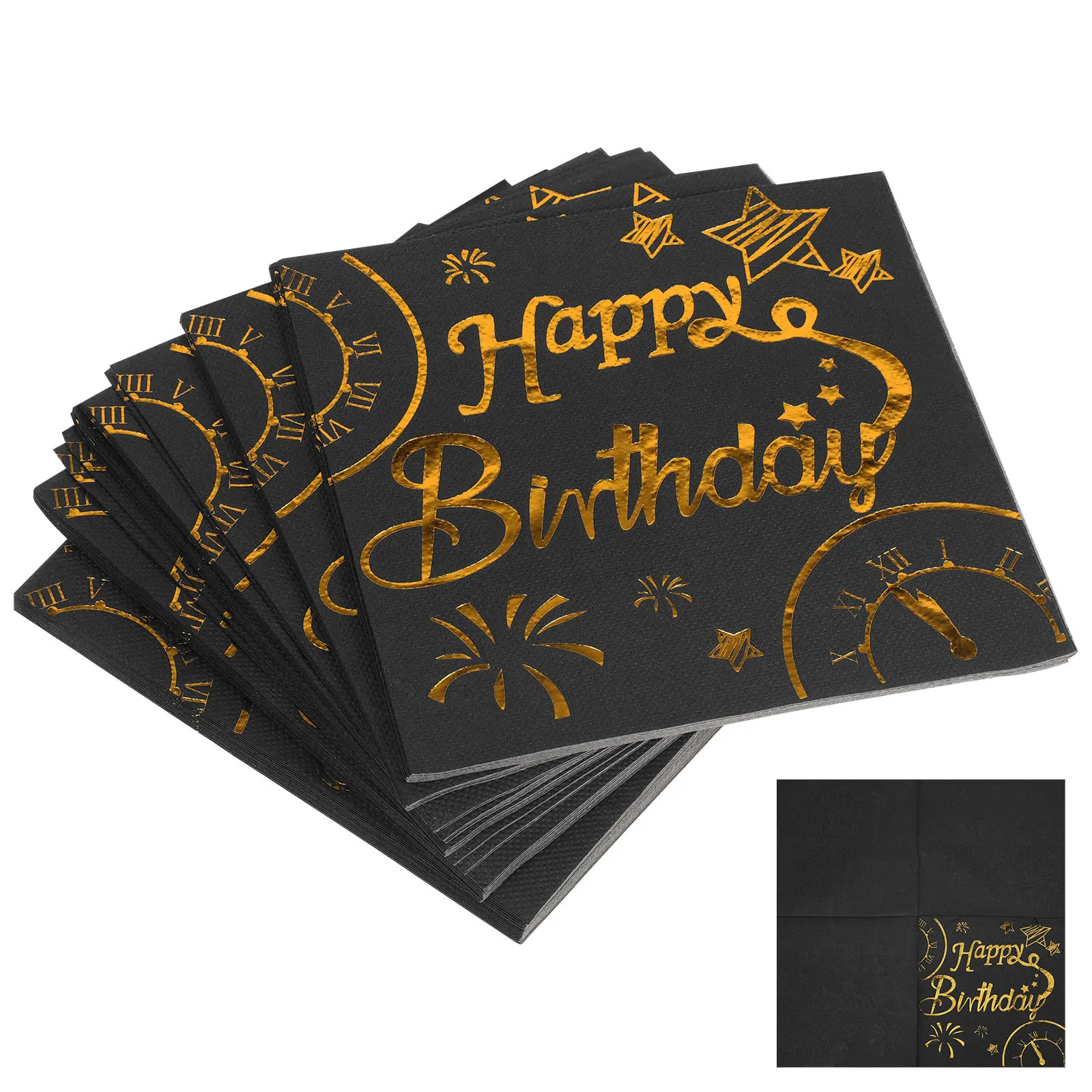 50 قطعة مناديل ورقية لعيد الميلاد باللون الأسود والذهبي للاستعمال مرة واحدة لتزيين طاولات حفلات العشاء منديل مناديل عيد ميلاد سعيد #3