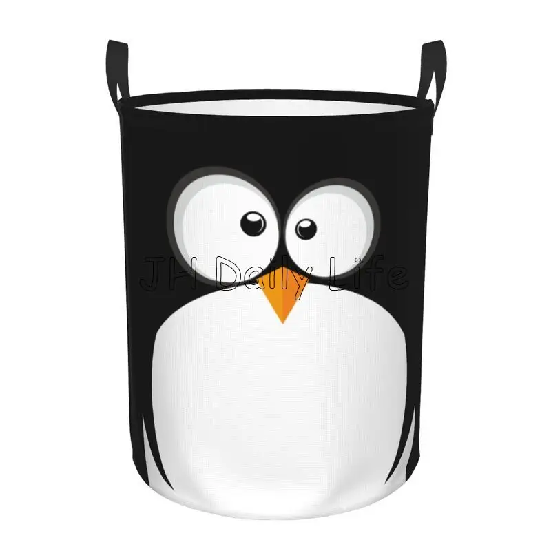 Cute Penguins Round Laundry Hamper Large Storage Basket Toys Clothes Organizer Bin for Home Bathroom Bedroom Dorm Nursery Decor