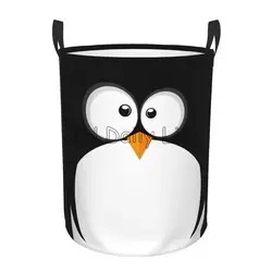 Cute Penguins Round Laundry Hamper Large Storage Basket Toys Clothes Organizer Bin for Home Bathroom Bedroom Dorm Nursery Decor