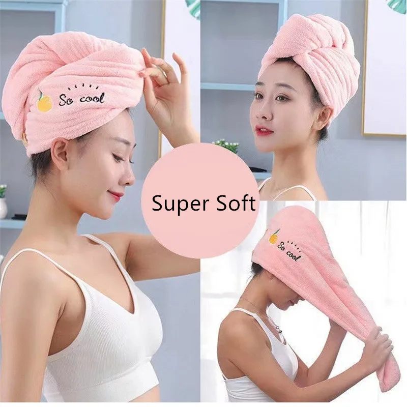 1PC Quickly Dry Hair Hat Super Absorbent Bathroom Women Head Towels Girls Cute Soft Hair Towel Hair Dry Wrap Bonnets