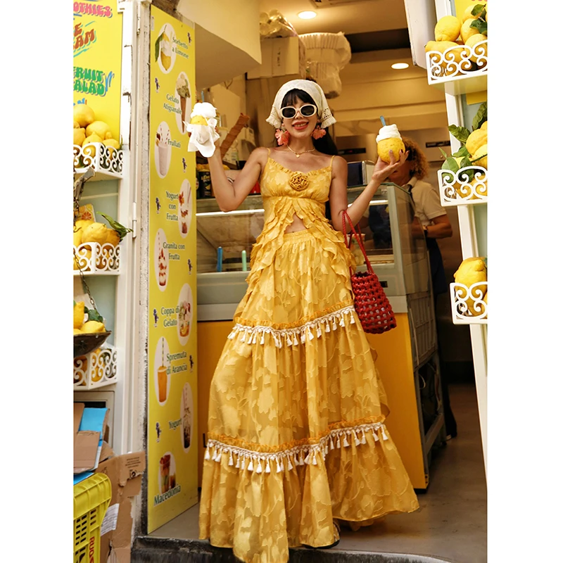 Beach Style New Arrival Summer Women Loose Casual A-line Skirt Tassel Devise Good Quality Elastic Waist Ankle-length Skirts T221