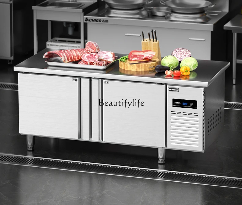 

Freezer, milk tea water bar counter, horizontal refrigerator, fresh-keeping and flat-cooling operation table