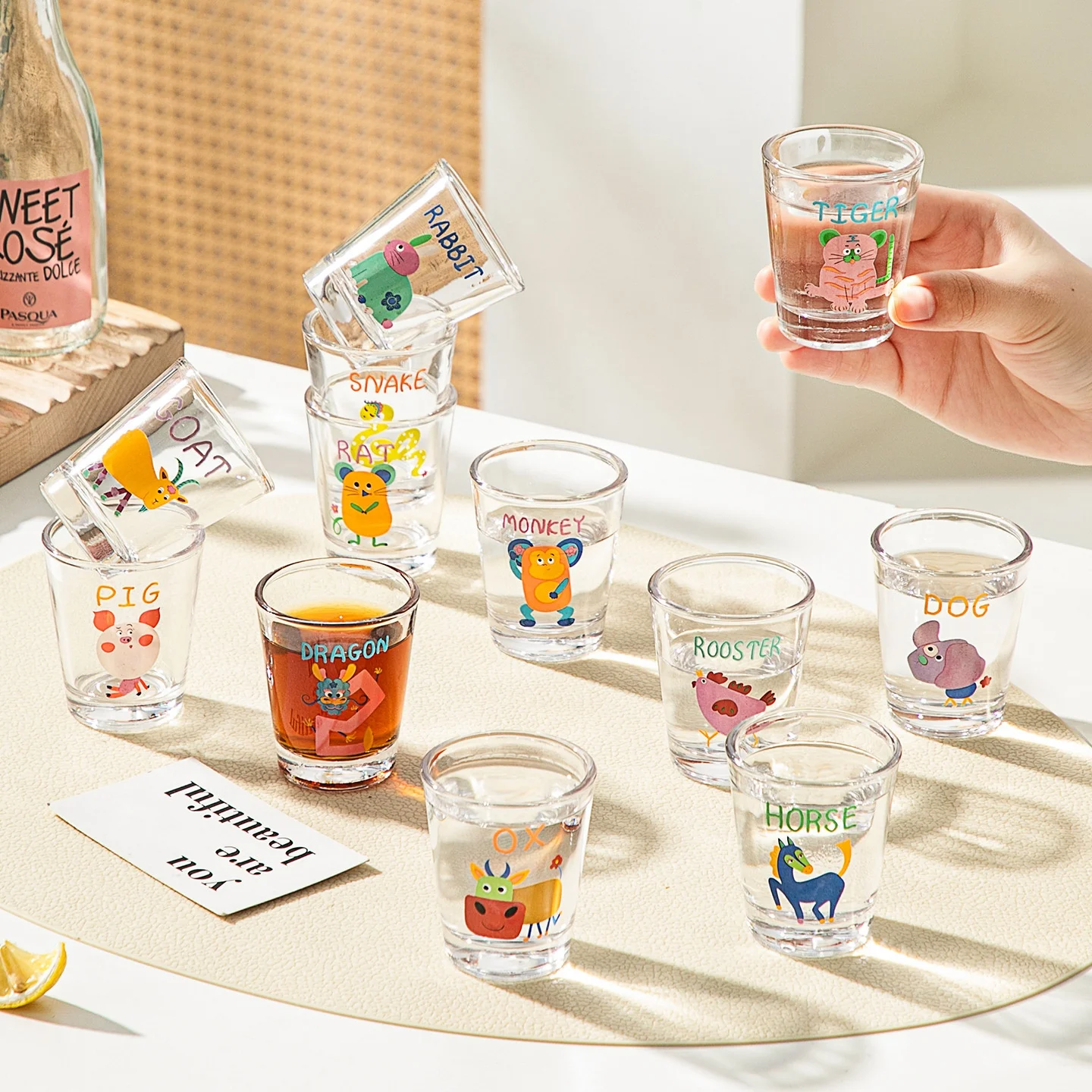 12Pcs/Set Chinese Zodiac Shot Glasses - Vodka Whisky Drinking Glasses for Alcohol Party Bar Tools Zodiac Sign Shot Glass