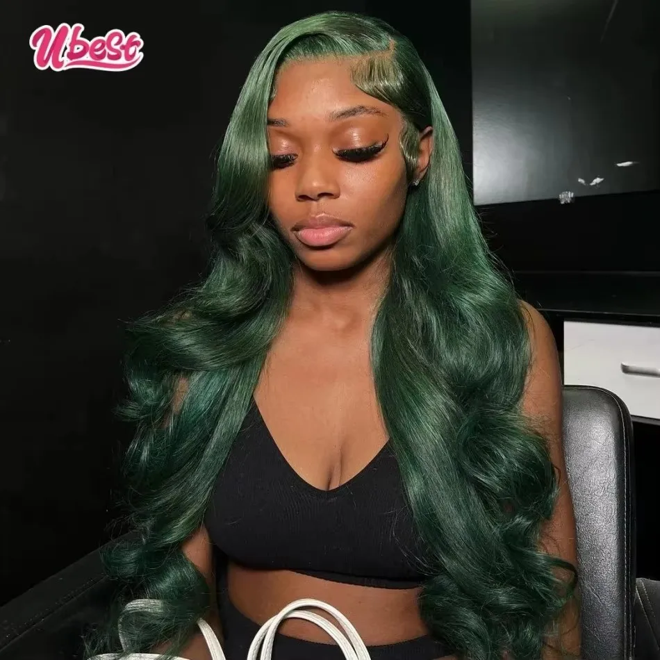 

Ubest 13X6 Transparent Lace Front Wigs Body Wave 100％ Human Hair Dark Green Colored 5X5 Lace Closure Wig Pre Plucked For Women