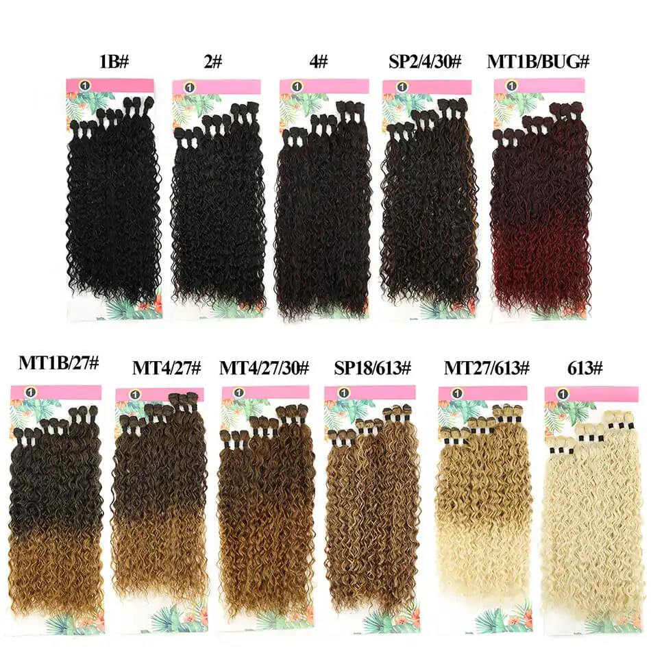 Pacotes encaracolados longos sintéticos, fibra orgânica, extensões naturais do cabelo, onda resistente ao calor, cor de Ombre, 9 PCes, 20 ", 24", 28"