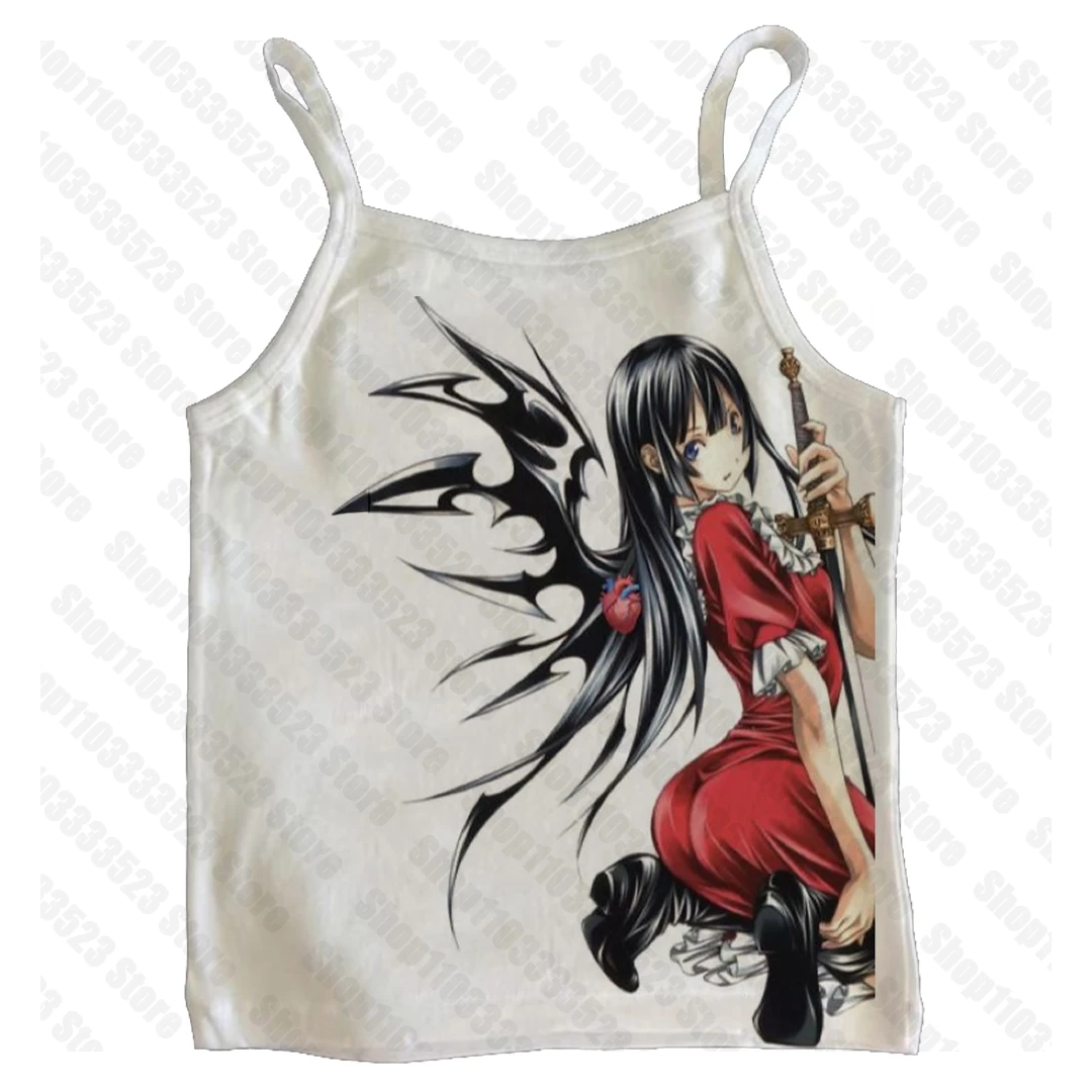 2000s Gothic Punk Print Fashion Vest Cute Casual Y2k Vintage Women Streetwear Sexy Grunge Fairy Vintage Tank Y2k punk Crop Tops