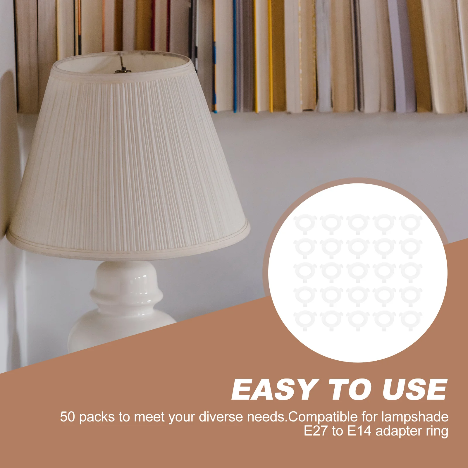 

50pcs E27 to E14 Lampshade Converters Adapter Rings Durable Plastic Lighting Accessories for Table Ceiling Lamps