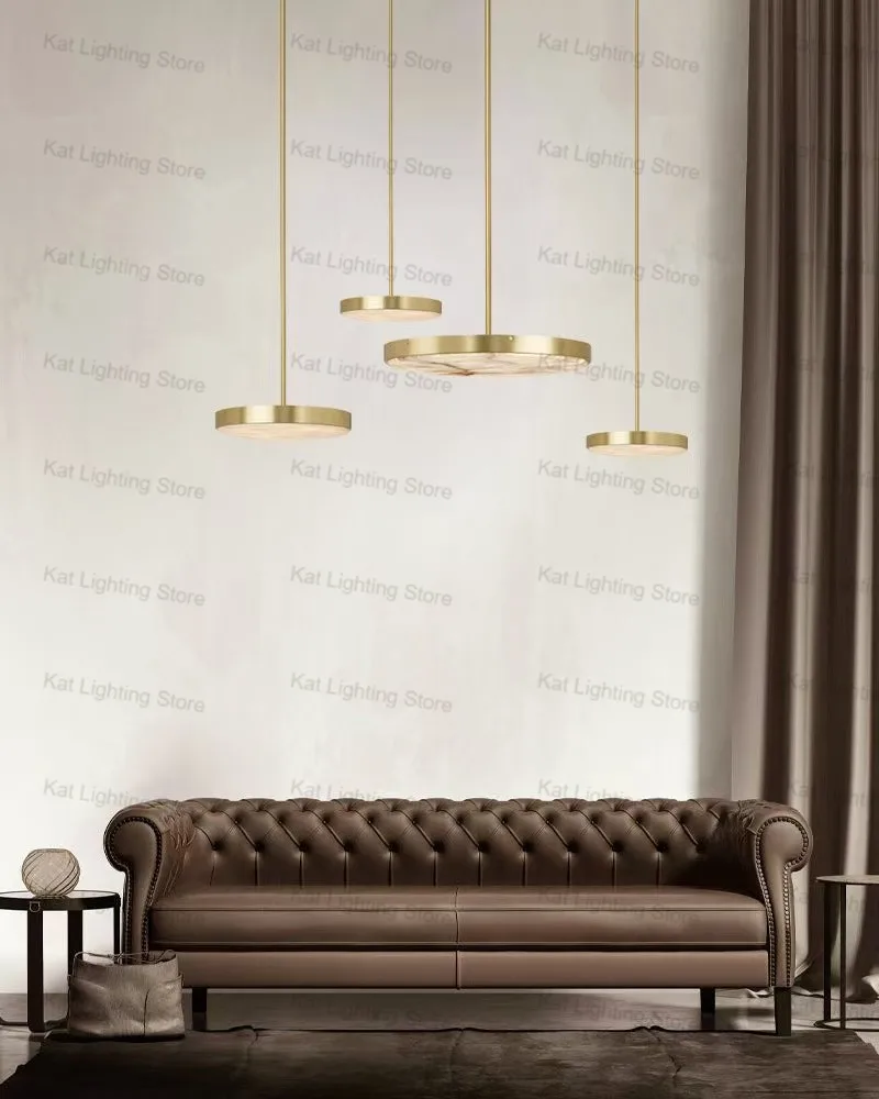 

2025 NEW Luxury Marble Lustre Pendant Lamp for Ceilings Stainless Steel Brass Black Dimmable Circular Design