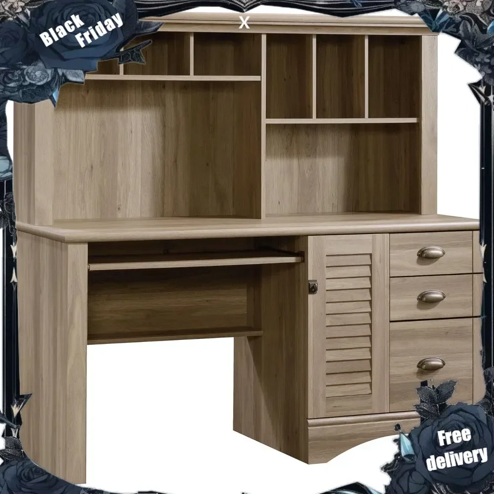 

Harbor View Desk W/Hutch, L: 62.13" x W: 23.39" x H: 57.52", Salt Oak Finish