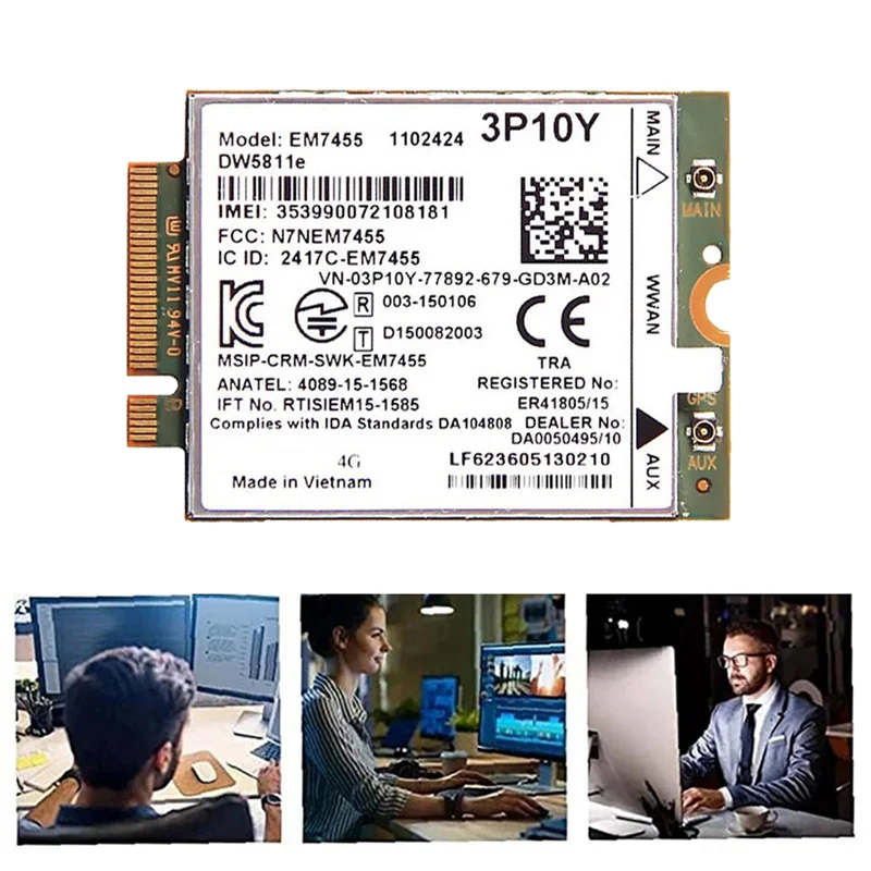 EM7455 DW5811E 4G 모듈 + 안테나 3P10Y CAT6 DELL E7270 E7470 E7370 E5570 E5470 무선 FDD/TDD Gobi6000-BCBW