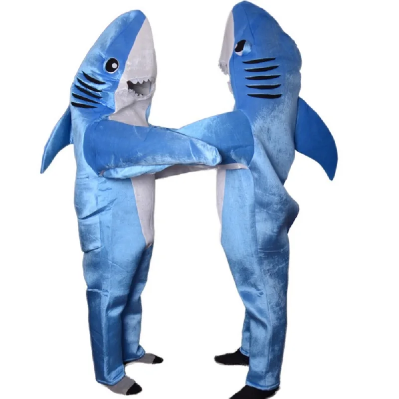 Blue Shark Costume Funny Marine Animal Cosplay Jumpsuits Halloween Costumes for Kids and Adults