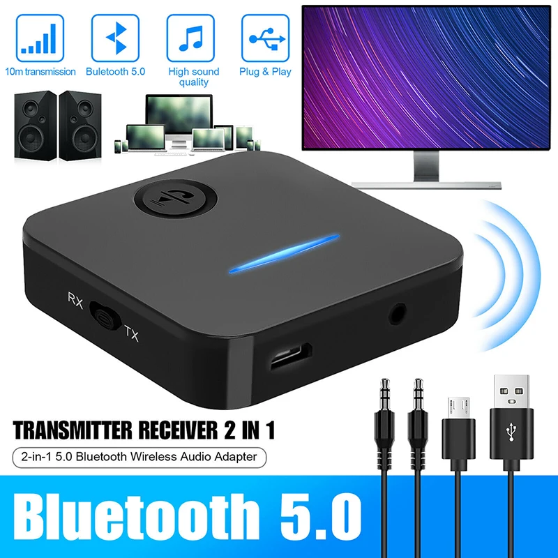 

2-in-1 Bluetooth-compatible 5.0 Receiver Transmitter Tv Home Stereo A2dp 3.5mm Aux Audio Wireless Adapter Hands-free Calling