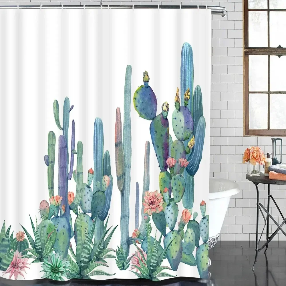 Tropical Cactus Shower Curtain Polyester Fabric Bath Curtain for The Bathroom Decoration Multi-Size Bathroom Curtain with Hooks