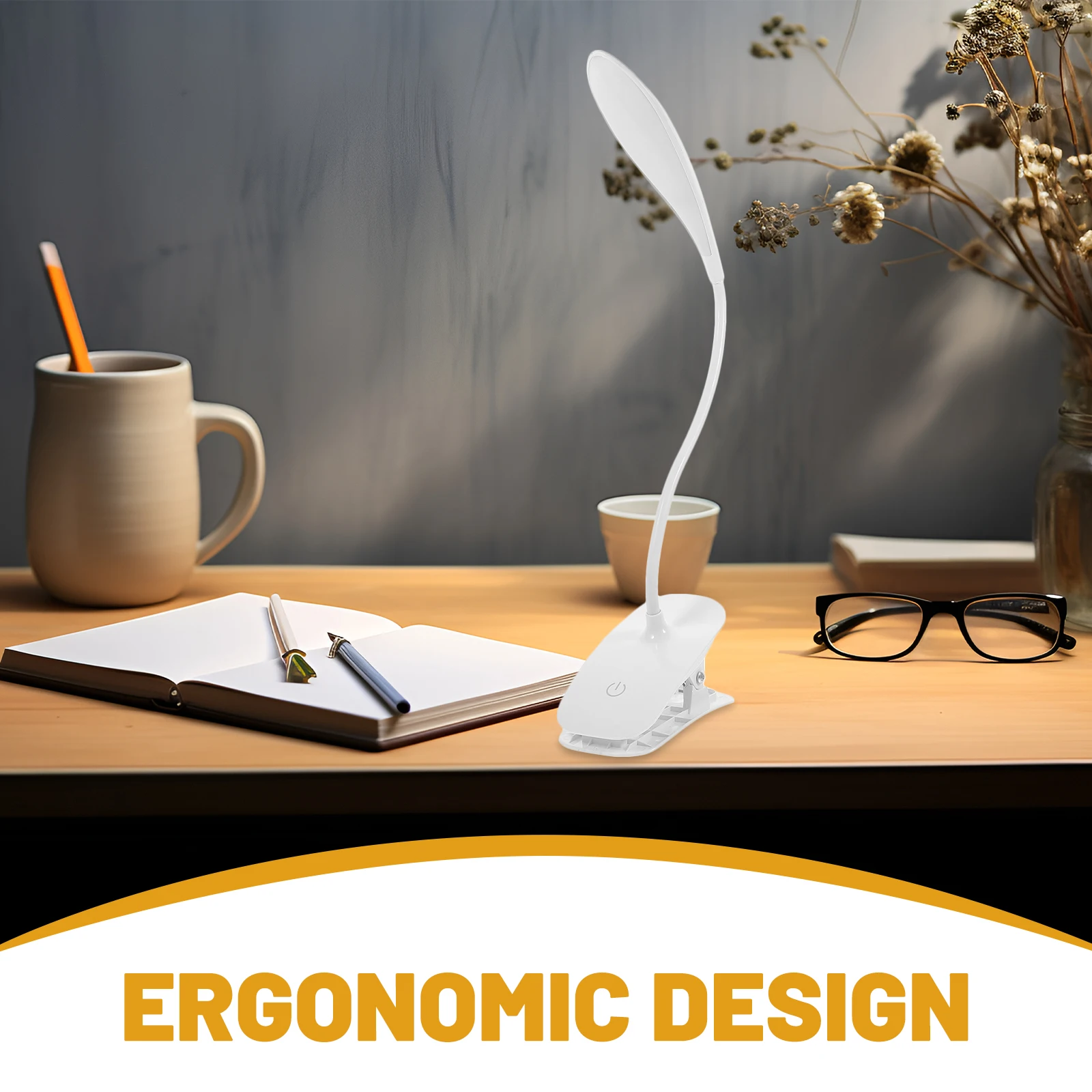 

LED Desk Lamp USB Rechargeable Soft Light 360 Degree Rotatable Touch Control Bedroom Study Gooseneck Table Lamps Foldable Clip