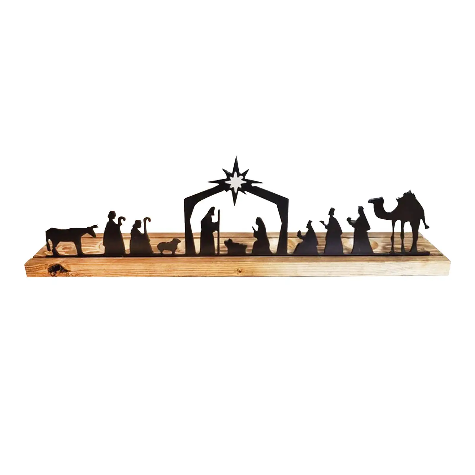 Metal Nativity Scene Sets Collection with Wooden Base Free Standing for Church