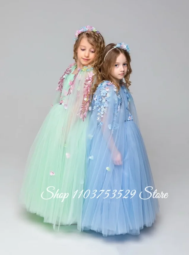 Customized Sweet Dreamy Fairy Flower Girl Dress 3D Floral Princess Ball Gown Children's Birthday Party Dress Performance Dress
