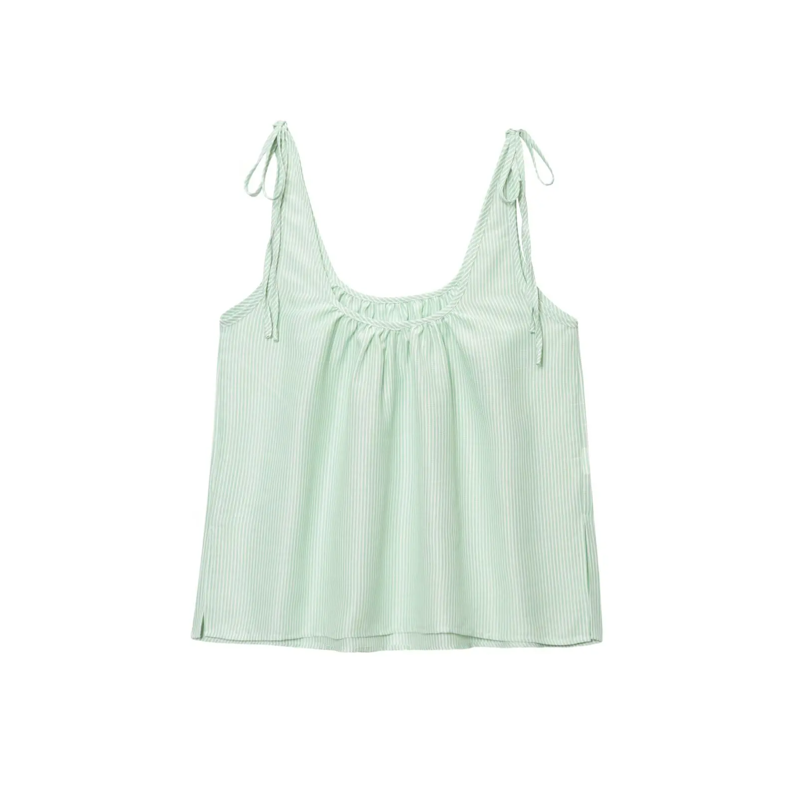 

Women's 2025 new fashion bow shoulder strap design casual backless striped top retro sleeveless women's vest chic top
