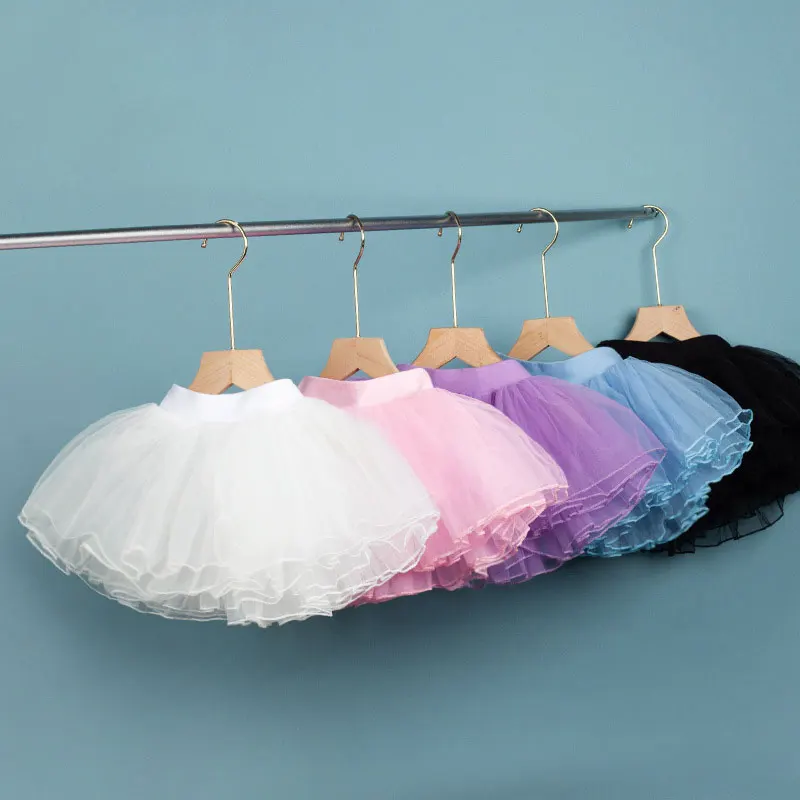 HOT Girls Ballet Tutu gonne rosa bambini soffici 4 strati morbido filato gonne di Tulle bianco elastico balletto body gonne SK005