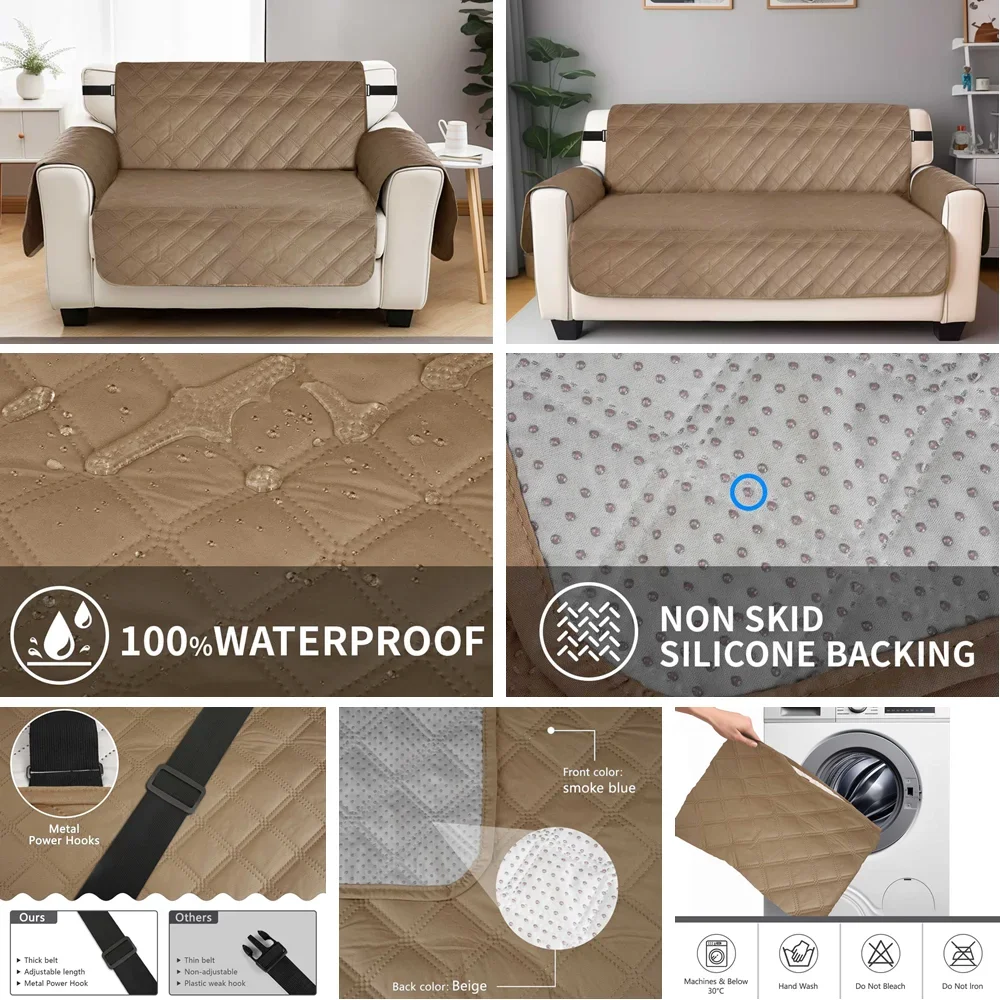 100% Waterproof Couch Cover Sofa Slipcover with Non-Slip Granule Elastic Strap Sofa Cover Anti-Skid Washable Furniture Protector