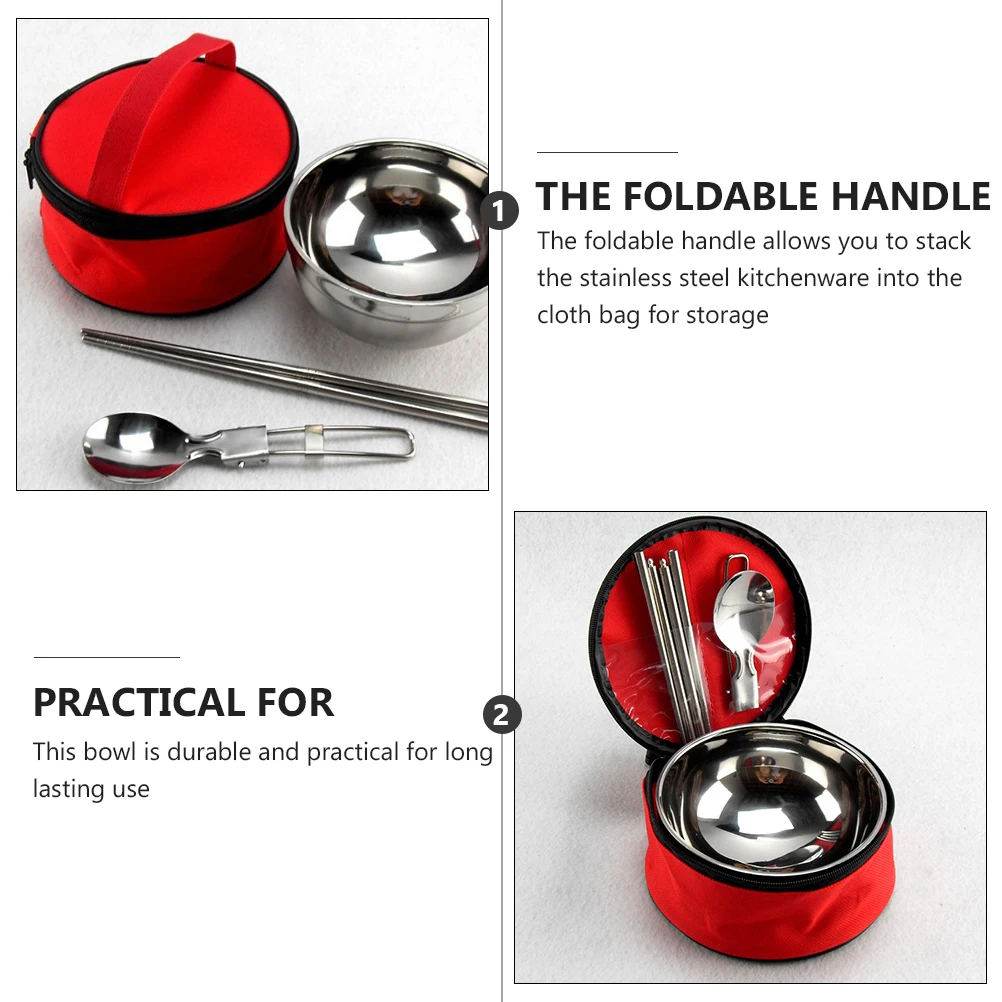

Folding Spoon Chopsticks Bowl Camping Picnic Hiking Tableware Kitchen Utensils Oxford Cloth Reusable Travel Stainless Steel