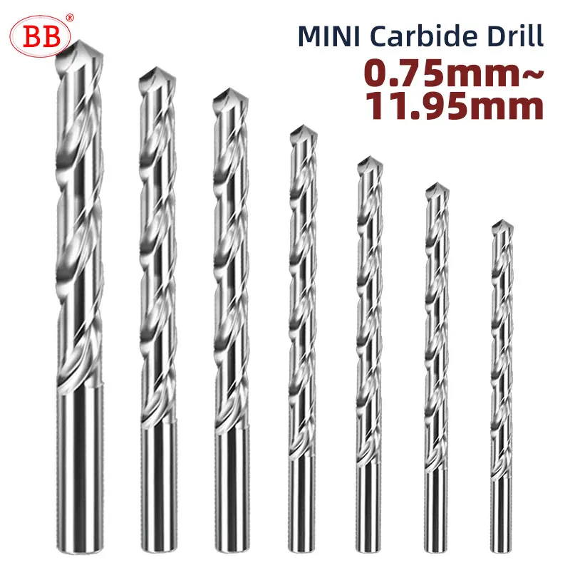 Wiertło węglikowe BB 0.75mm-11.95mm Mini bity CNC narzędzie do obróbki otworów do 2.35 aluminium D1 = średnica D2 dwa miejsca po przecinku