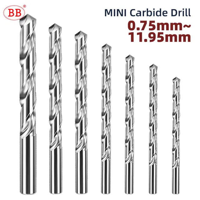 Wiertło z węglików spiekanych BB 0,75 mm-11,95 mm Mini bity CNC Narzędzie do obróbki otworów do aluminium 2,35 D1 = D2 Średnica Dwa miejsce dziesiętne