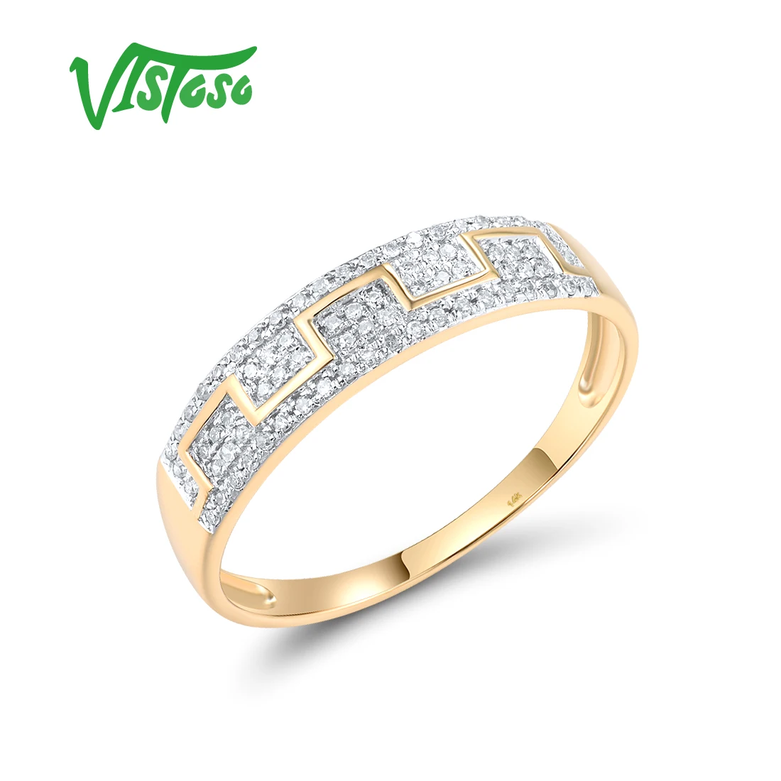 VISTOSO Genuine 14K 585 Rose Yellow Gold Ring For Women Sparkling Diamond Promise Engagement Rings Anniversary Fine Jewelry