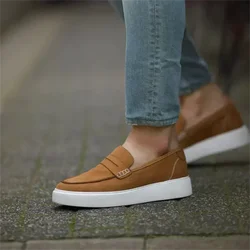 New Men's Vulcanize Shoes Solid Brown Slip-On Designer Sneakers for Men Size 38-46 Men Shoes