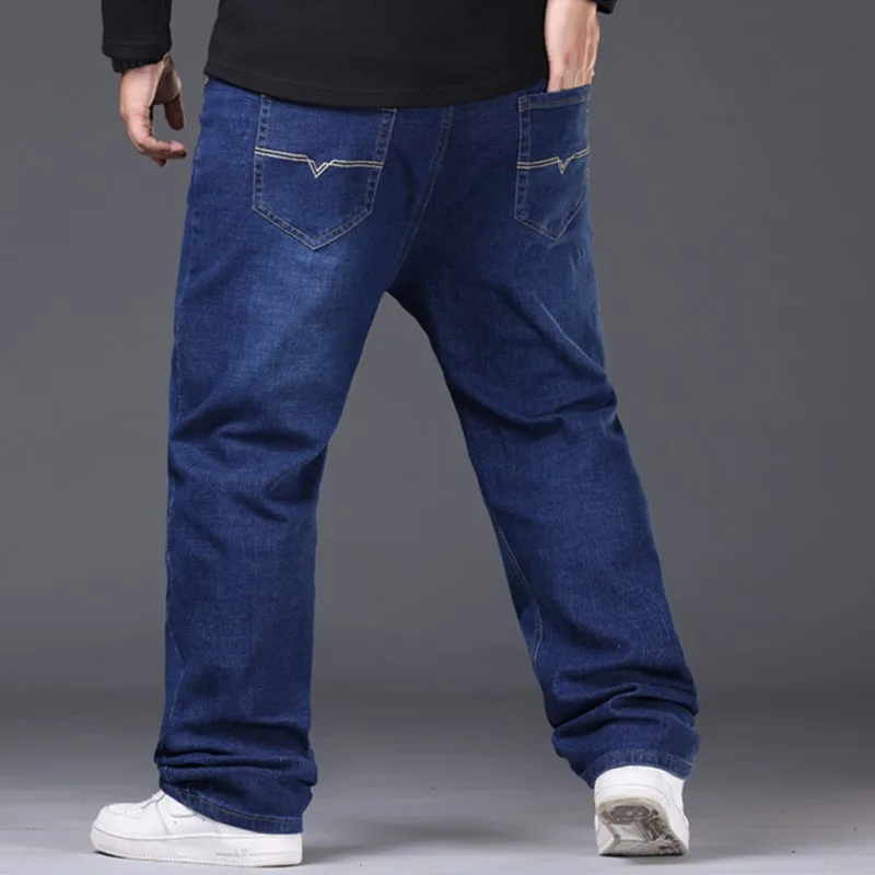 Spring And Autumn Men's Denim Jeans Oversized 300KG Business Pants For Male Elastic Loose Straight Trousers Large Size 6XL 7XL