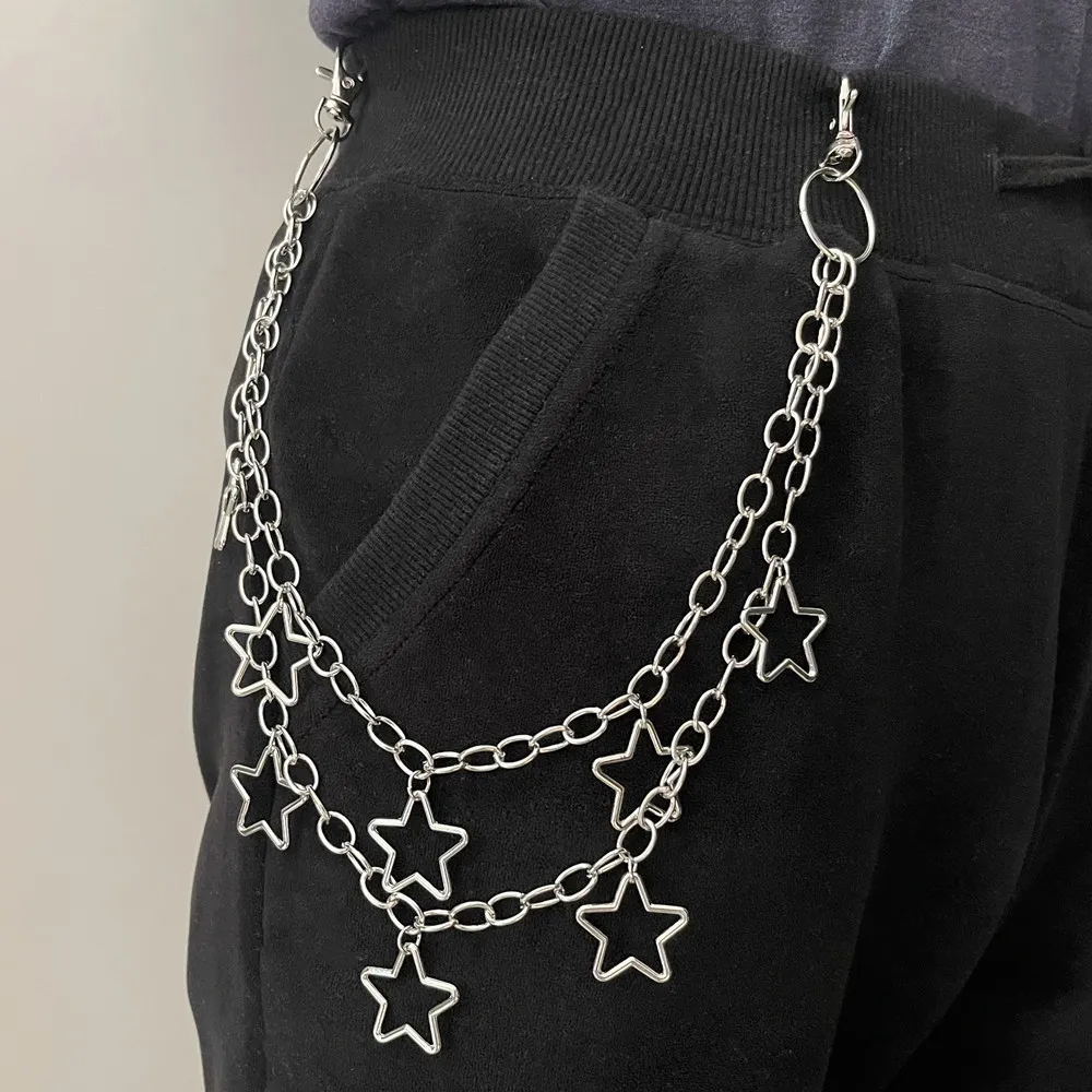 Hip Hop Vintage Car Jeans Pants Key Chain Ring For Women Men Hip Hop Multilayer Star Tassel Chain Pendant Chain For Bag