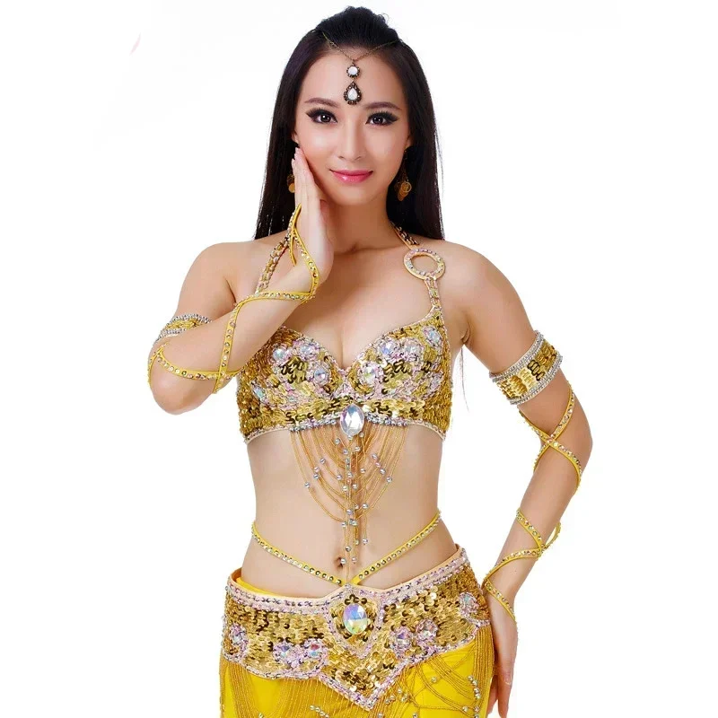 

Women Belly Dance Top Bra & Bellydance Belt Oriental Costume Suit Brilliant Bra 34/75C Beaded Belly Dance Belt 2 Pieces Suit