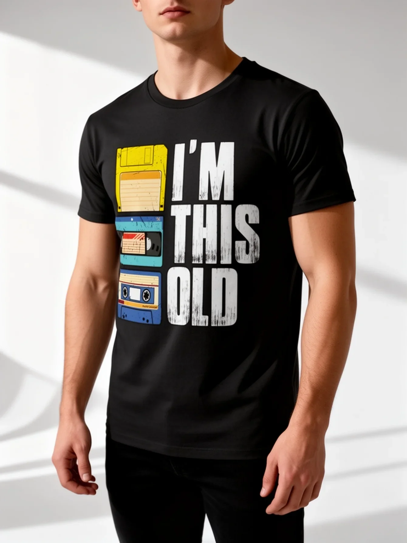 Camiseta divertida con estampado gráfico de nostalgia de los años 80 y 90, unisex, estilo vintage, con diseño de disquete y casete, regalo original