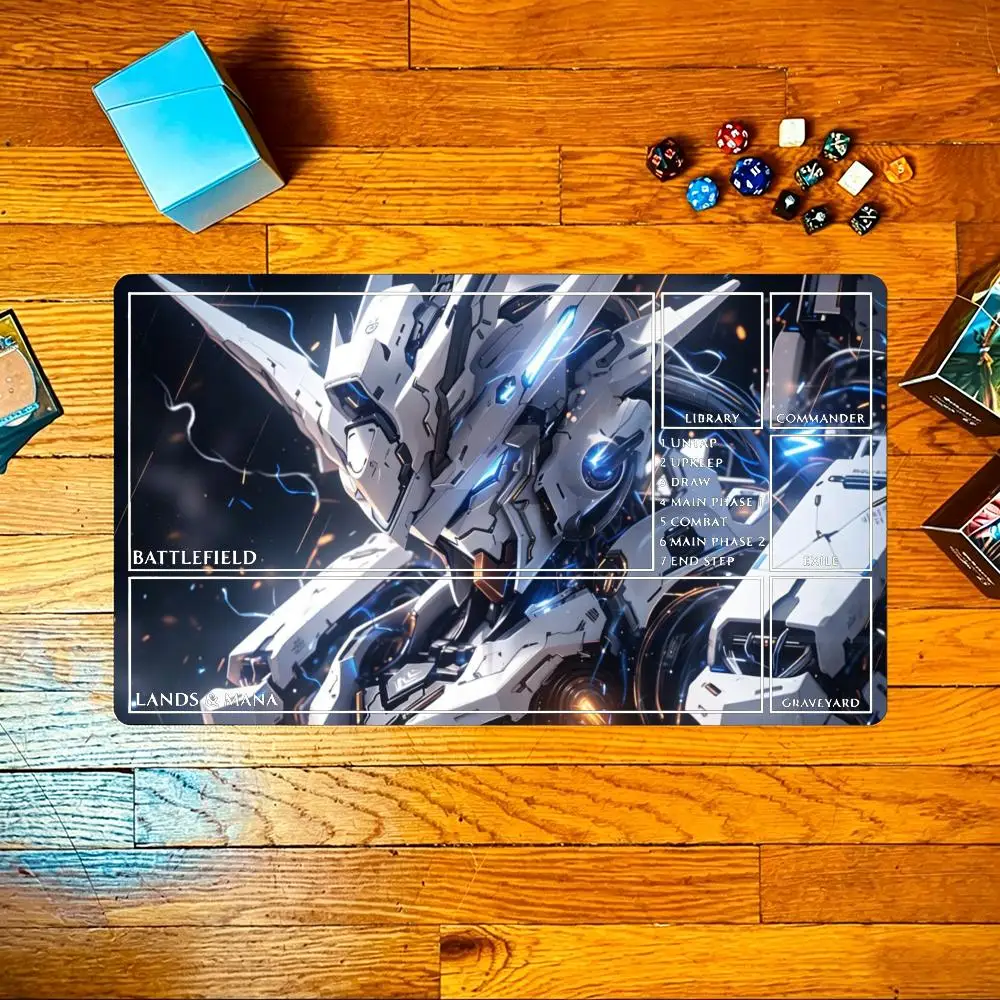 Futuristic Glowing White Robot Head TCG Playmat 35X60CM Card Battle Mat Non-Slip Durable Stitched Edge Three Templates Available