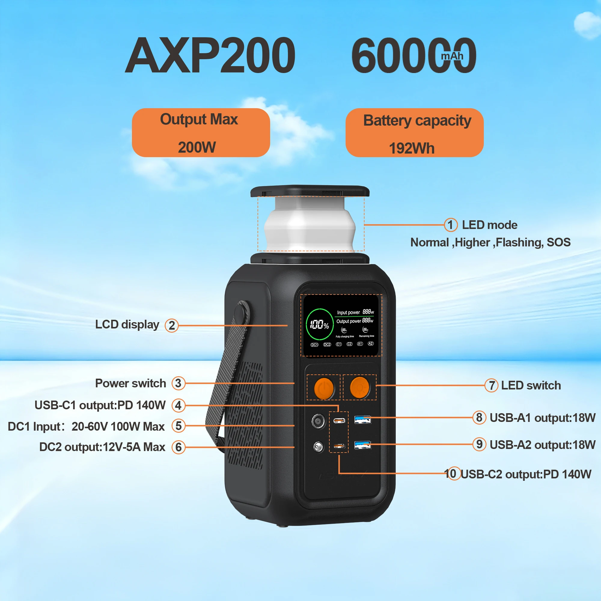 CTOLITY AXP200 192Wh 200W 60000mAh Solar Generator Portable Mobile Power Station Lifepo4 Battery For Outdoor Energy Storage RV